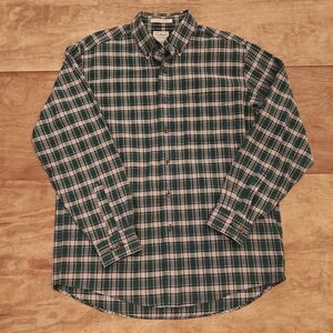 L.L. Bean Men's Long Sleeve Button-Up Traditional Fit  Hunter Green Plaid Size M